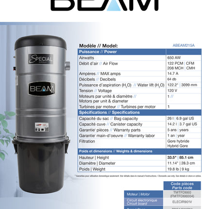 Aspirateur central Beam ABEAM215A