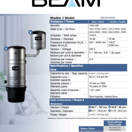 Aspirateur central Beam ABEAM4500A