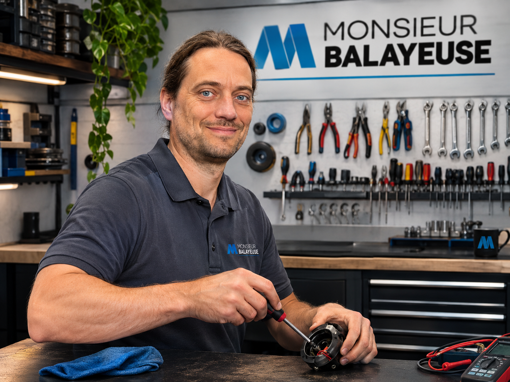 Antoine réparant un aspirateur à l’atelier