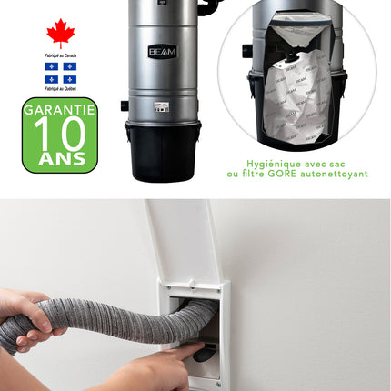 Aspirateur central Beam ABEAM475A  avec rétractable 30 pieds (Housse) (Blanc)