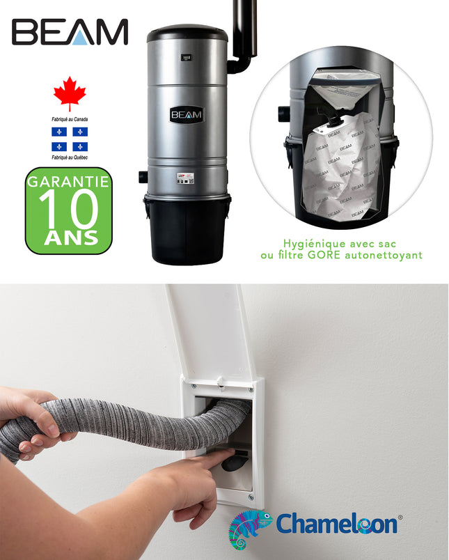 Aspirateur central Beam ABEAM475A  avec rétractable 30 pieds (Housse) (Blanc)