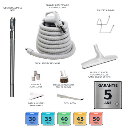 Ensemble de boyau MB30 à MB50 — longueurs de 30, 35, 40, 45 et 50 pi