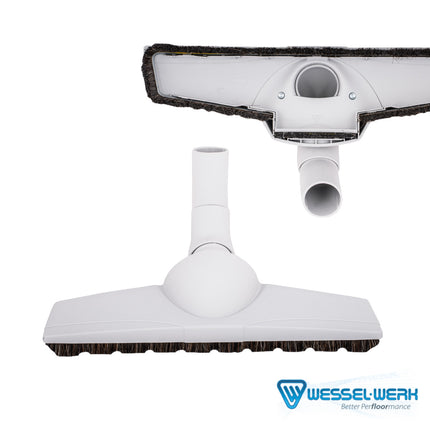 Brosse à plancher Wessel-Werk D330 blanche, vues de face et du dessous