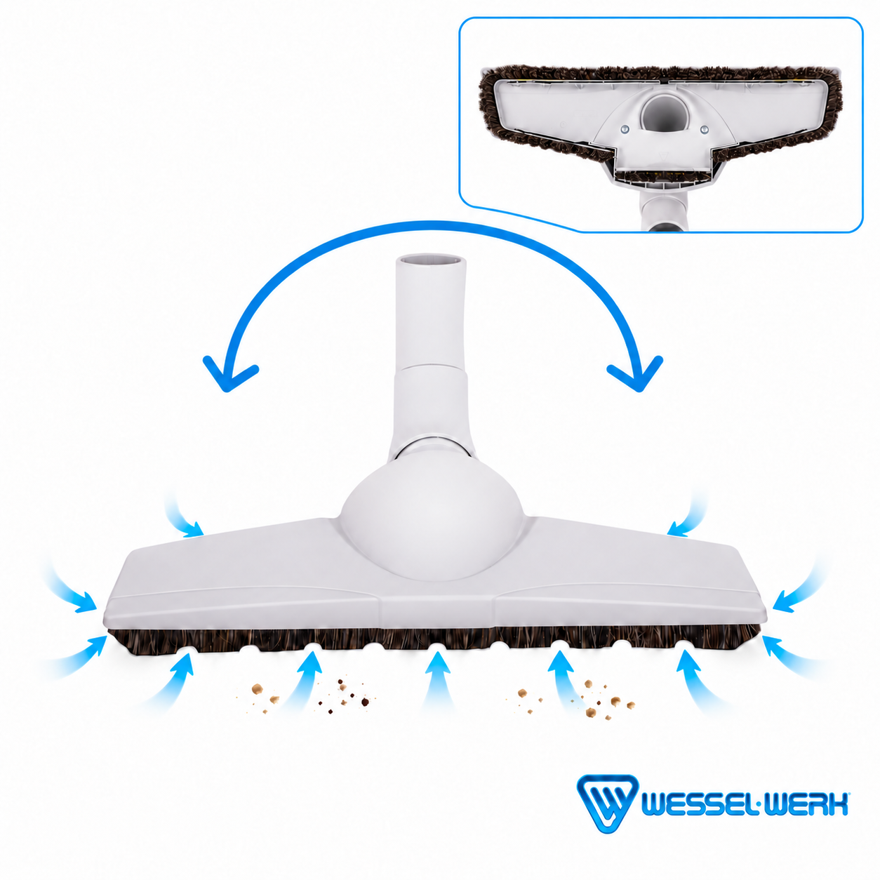 Brosse blanche Wessel-Werk D330, articulation et flux d’aspiration illustrés