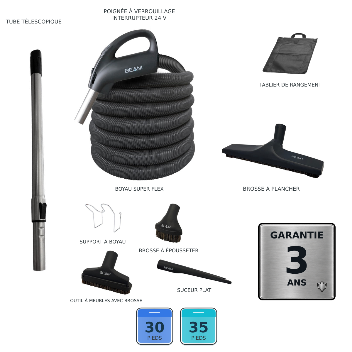 Ensemble Beam SuperFlex — 30 ou 35 pieds, garantie 3 ans